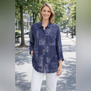 Splendid Navy and White Patterned Top